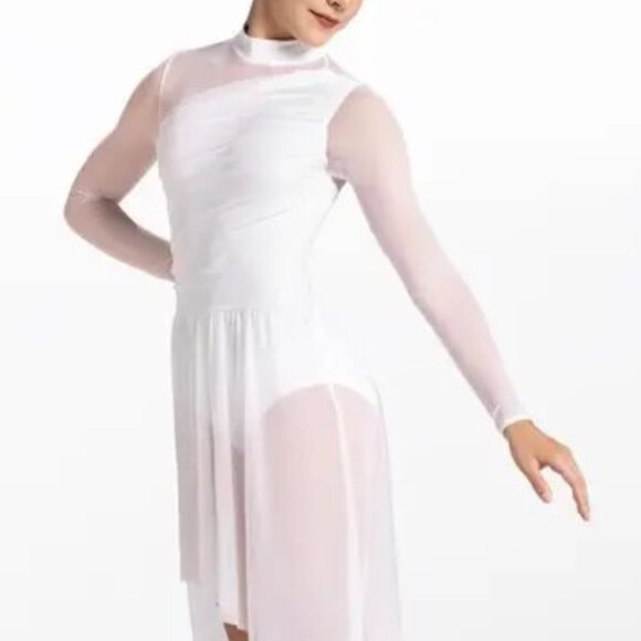 Weissman Asymmetrical Mock Neck Dress Dance Costume Bruises 12994 White Size M - Picture 4 of 11
